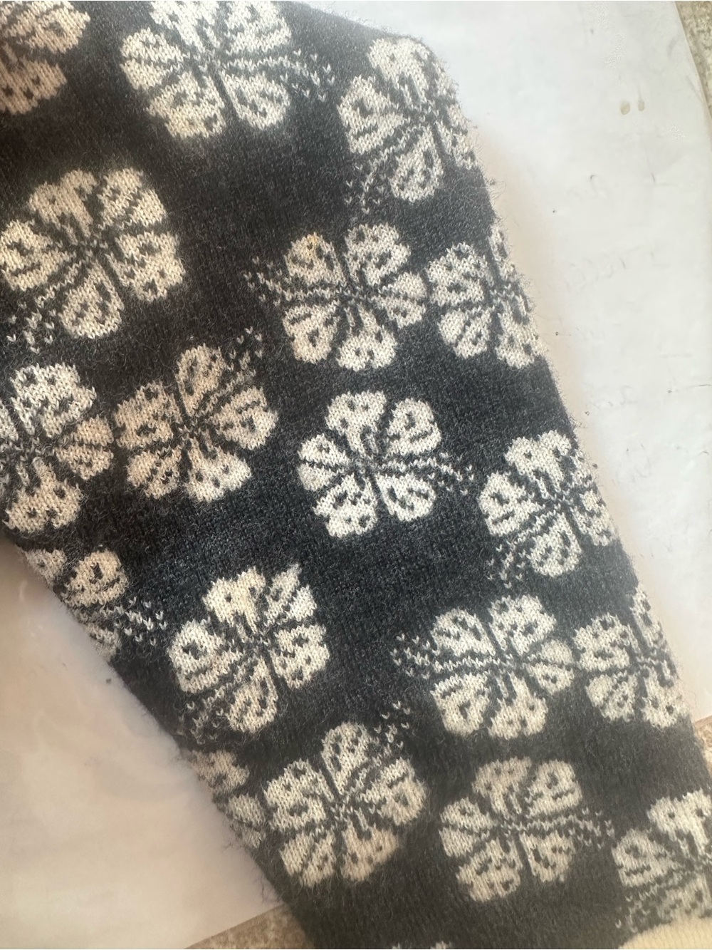 Neve Designs Charcoal Black White Merino Wool Floral Full Zip Hoodie L - Picture 10 of 10